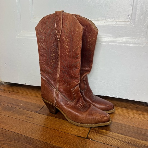 Leather Western Cowgirl Cowboy Boots Made in Brazil Colorful Stitching Pattern - Picture 3 of 9